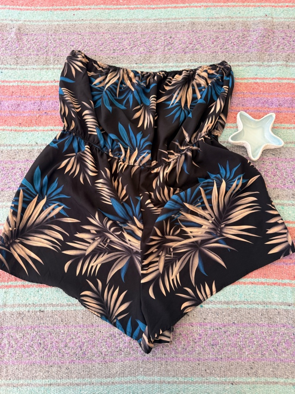 SHEIN Curve 3XL Tropical Romper Strapless Palm Print Flowy Summer